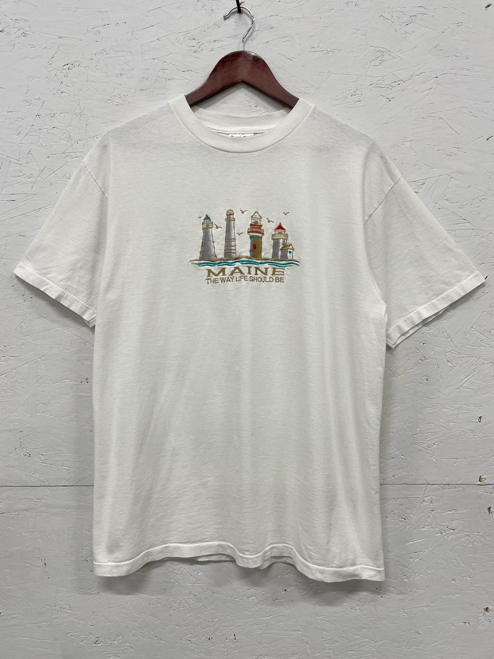 Vintage Coastal Maine Embroidered Single Stitch Tee, Size L